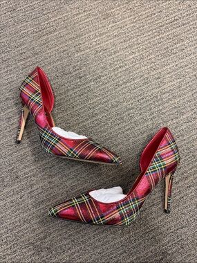Nine West Red Multi Plaid Pointed-Toe Stiletto Pumps